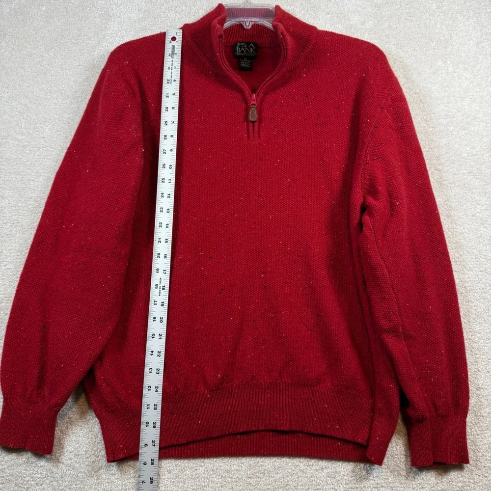 Jos. A. Bank Quarter Zip Sweater Mens XL Red Lambswool Blend Donegal Speckled
